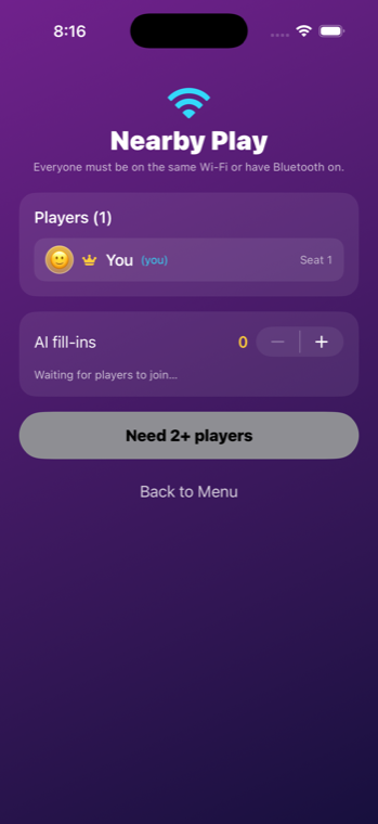 Nearby Play lobby waiting for players to join
